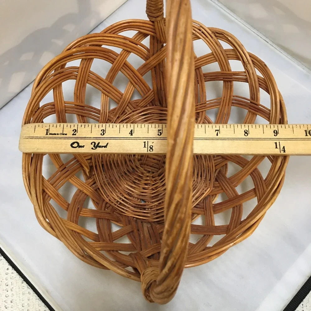 Wicker Basket Home Decor Medium Brown Open Weave Lattice Handle Cottagecore